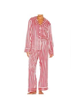 Show Me Your MuMu Red and White Striped Satin Pajama Set Sz M